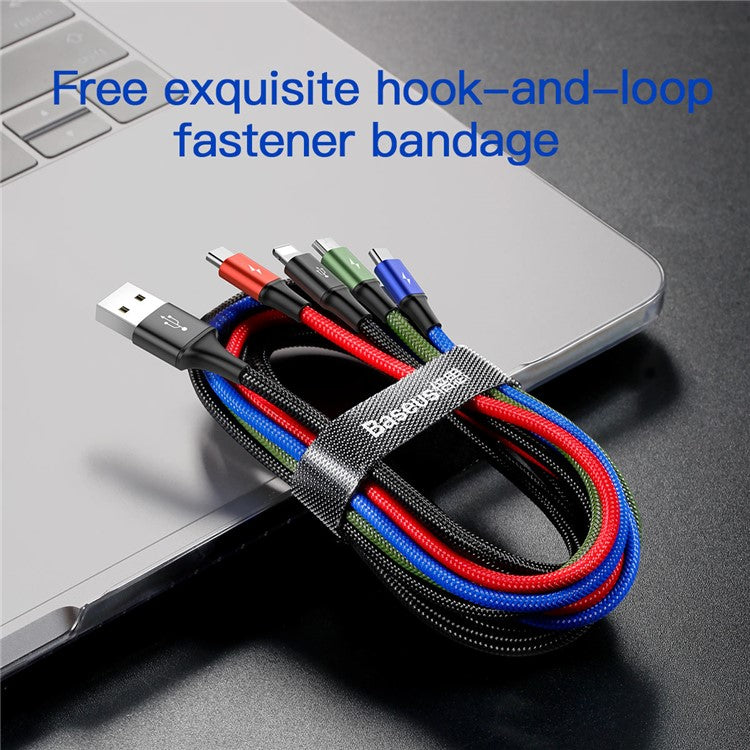BASEUS Rapid Series 1.2m 3.5A Nylon Braided USB Cable 4-in-1 Type-C + 2 iP + Micro USB Charging Cable for iPhone Samsung Huawei - Black