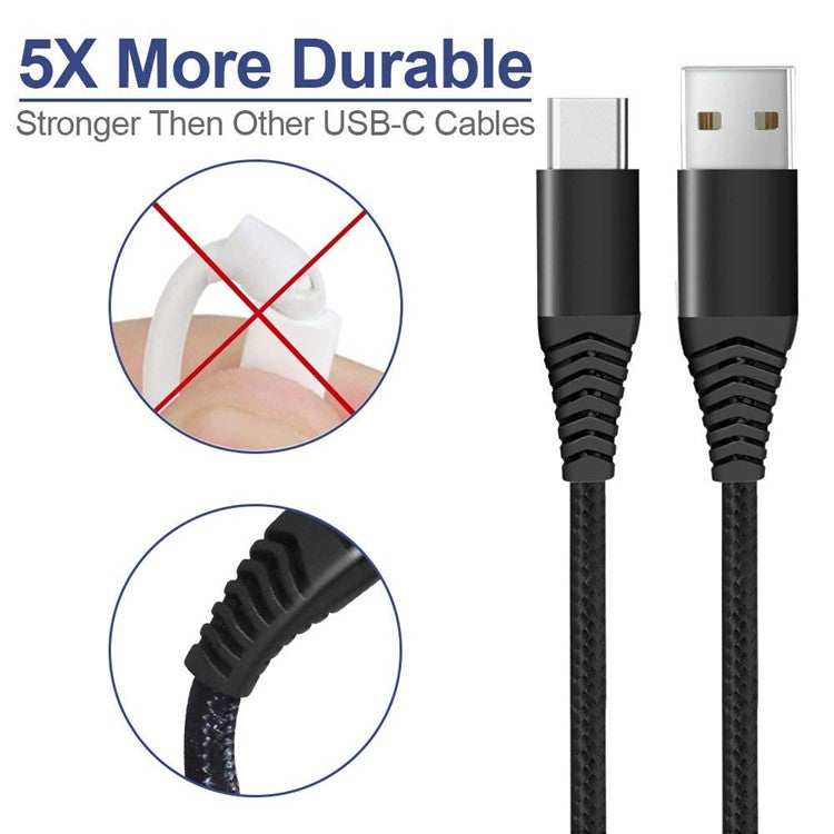 For iPhone 15 Series Type-C Cable, 1.8m Nylon Weaving 3A Type-C USB 3.0 Data Transfer Charging Cable for Xiaomi Huawei - Black