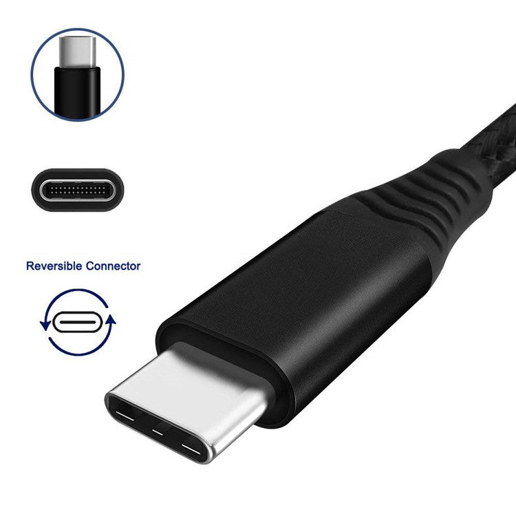For iPhone 15 Series Type-C Cable, 1.8m Nylon Weaving 3A Type-C USB 3.0 Data Transfer Charging Cable for Xiaomi Huawei - Black