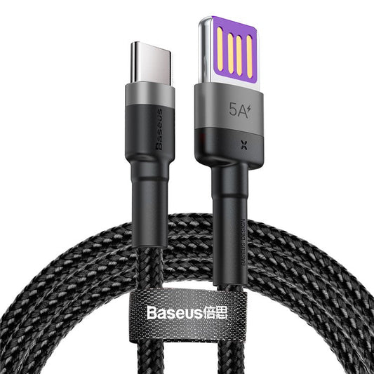BASEUS Cafule HW Quick Charging Type-C Data Cable 40W Nylon Braided Charging Cord 1m - Grey / Black
