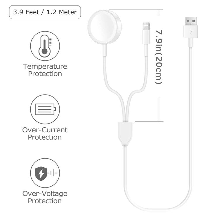2-in-1 Lightning 8 Pin + Magnetic Charging Dock Y Splitter Charging Cable for iPhone iPod iPad iWatch