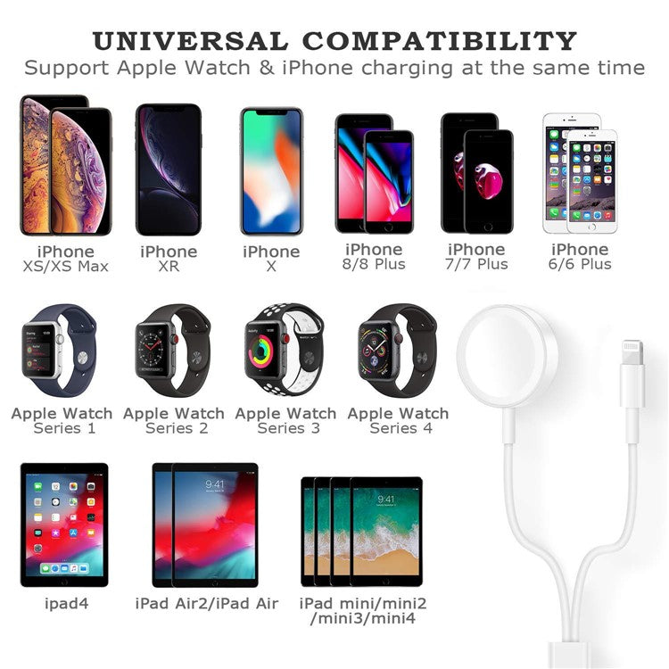 2-in-1 Lightning 8 Pin + Magnetic Charging Dock Y Splitter Charging Cable for iPhone iPod iPad iWatch
