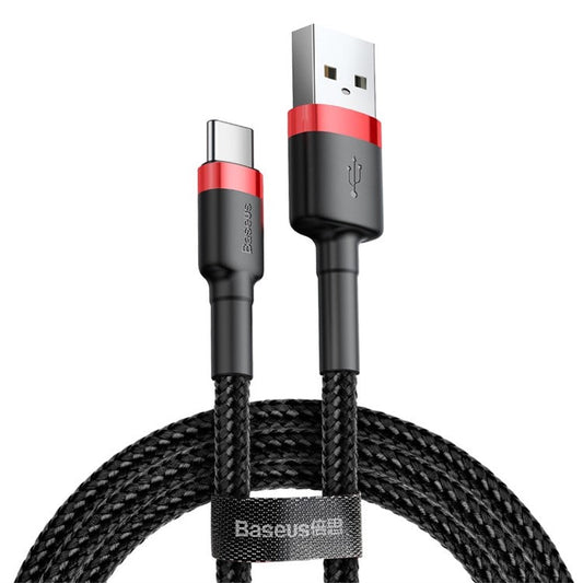 BASEUS KLF Series USB to Type-C 2A Charging Cable 300cm Transfer Data Cable Anti-folding Braided Cord for Huawei Xiaomi Samsung - Red Case / Black Line