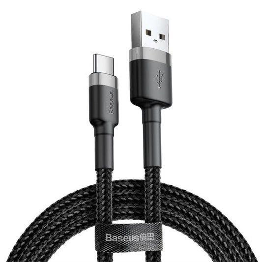 BASEUS KLF Series USB to Type-C 2A Charging Cable 300cm Transfer Data Cable Anti-folding Braided Cord for Huawei Xiaomi Samsung - Dark Grey Case / Black Line