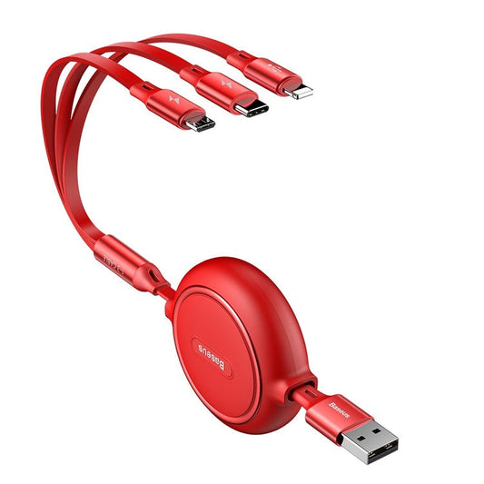 BASEUS Golden Loop 3.5A 1.2m Retractable Cord 3-in-1 iP + Micro USB + Type-C USB Data Cable Multi Charging Cable for Cell Phones / Tablets - Red