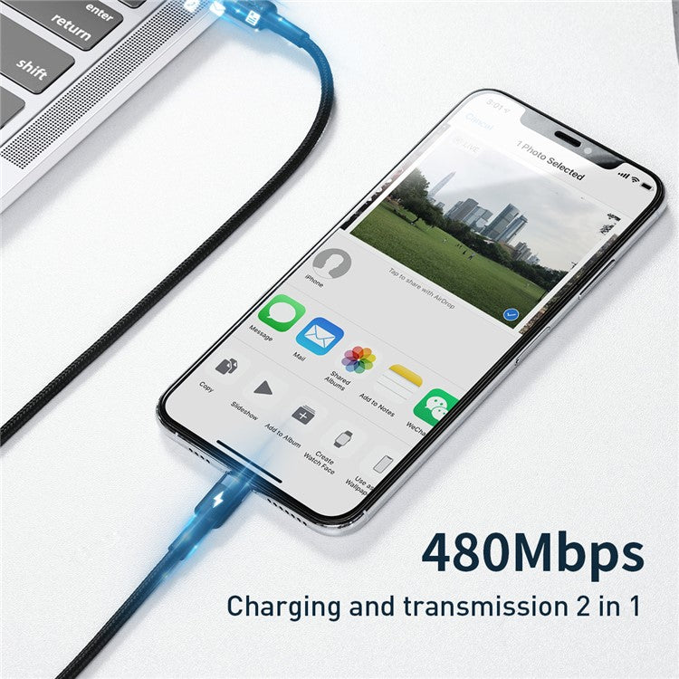BASEUS Type-C to iP Sync Data Cable PD Quick Charge 18W 1m Nylon Braided Cable - Black