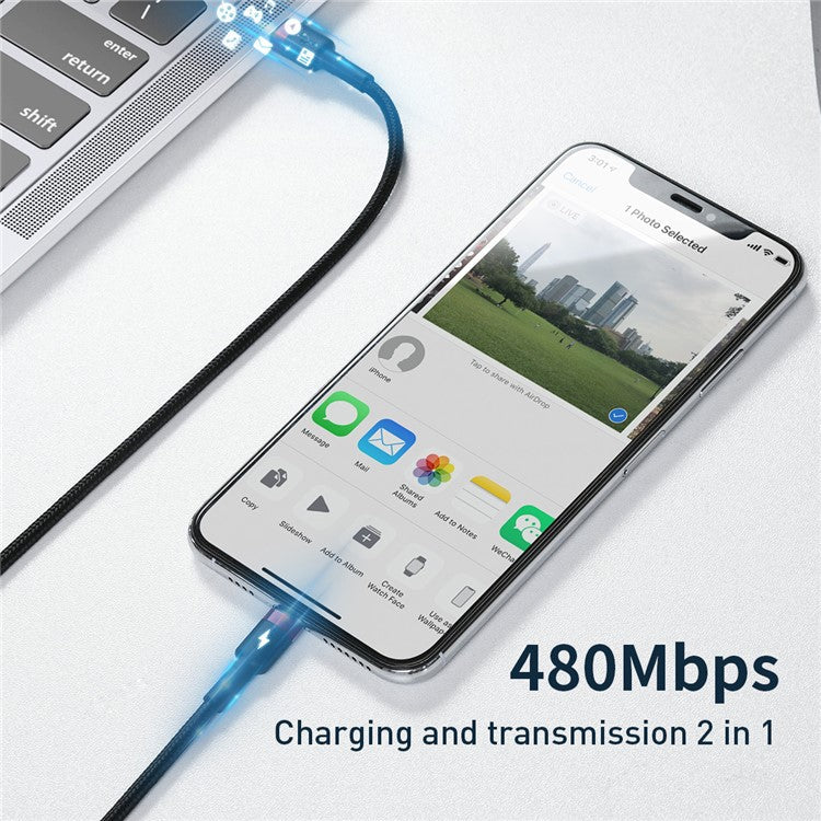 BASEUS Type-C to iP Sync Data Cable PD Quick Charge 18W 1m Nylon Braided Cable - Red