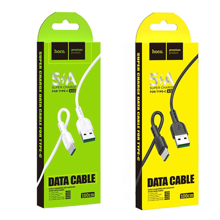 HOCO X33 5A 1M Type-C USB Data Sync Charger Cable for Samsung Huawei Xiaomi - White