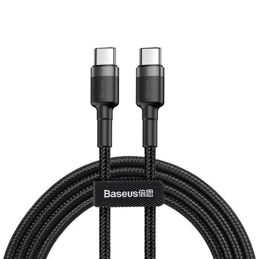 BASEUS Cafule Series for iPhone 15 Series 2m QC3.0 Fast Charging Cord Type-C to Type-C PD2.0 60W Flash Charge Cable 20V 3A - Grey / Black