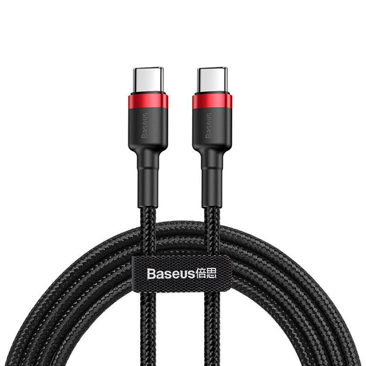 BASEUS Cafule Series for iPhone 15 Series 2m QC3.0 Fast Charging Cord Type-C to Type-C PD2.0 60W Flash Charge Cable 20V 3A - Red / Black