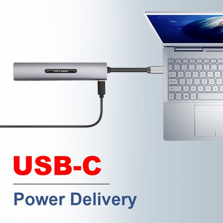 USB C Dock Station Thunderbolt 3 Type-C to HDMI VGA USB TF SD Card Reader with 3.5 AUX Audio Jack HD Video Converter Adapter for Macbook Pro - Silver