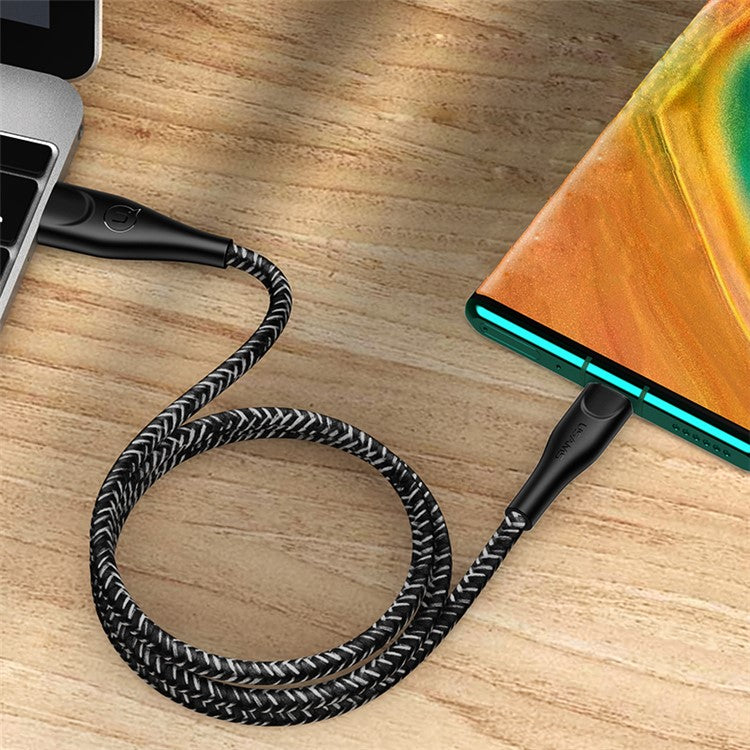 USAMS 1M Nylon Braided Type-C USB Data Sync Charger Cable for Samsung Huawei Xiaomi - Black