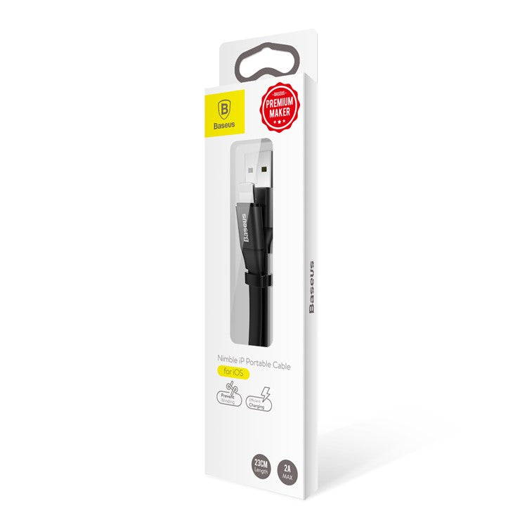 BASEUS 23cm USB Cable 2A USB-A to iP Charging Cord Portable Data Sync Cable - Black