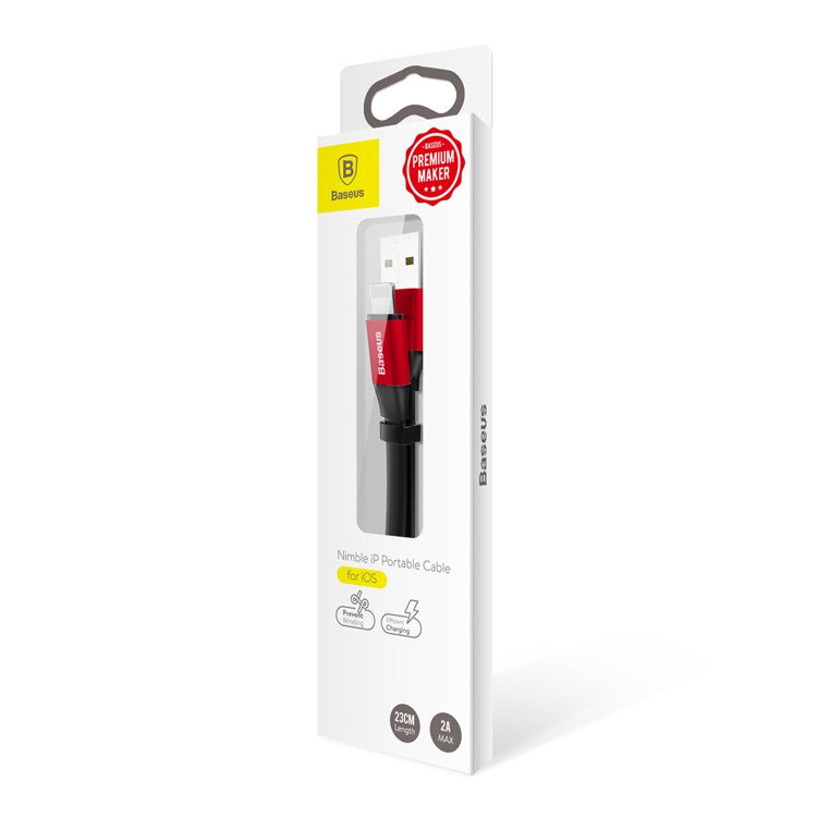 BASEUS 23cm USB Cable 2A USB-A to iP Charging Cord Portable Data Sync Cable - Red