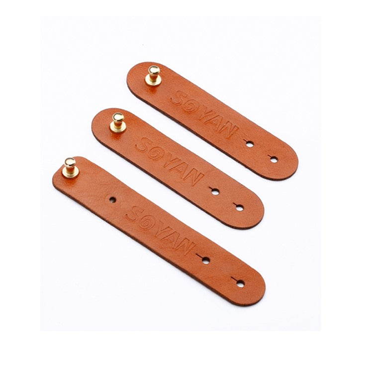SOYAN 3PCS/Lot PU Leather Cable Cord Wire Earphone Bobbin Winder Organizer - Light Brown