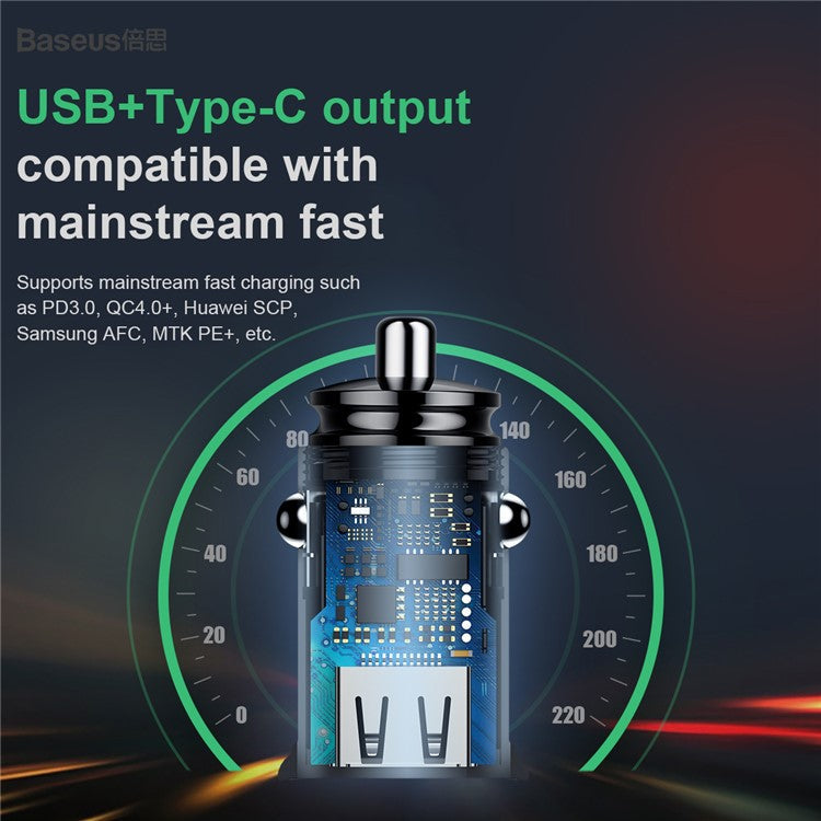 BASEUS Car Charger Adapter PPS 30W Fast Charger with USB Type-C Ports Support PD3.0/QC4.0/SCP/QC3.0/AFC - Black
