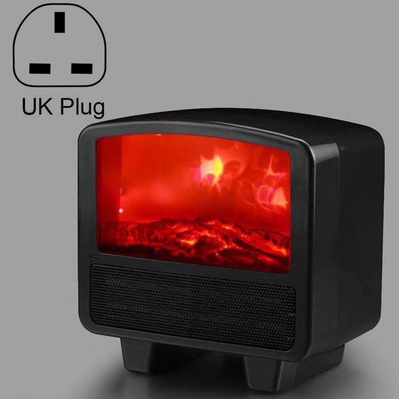 Home Office Small 3d Flame Desktop Fireplace Heater, Plug Type:UK Plug (Black)