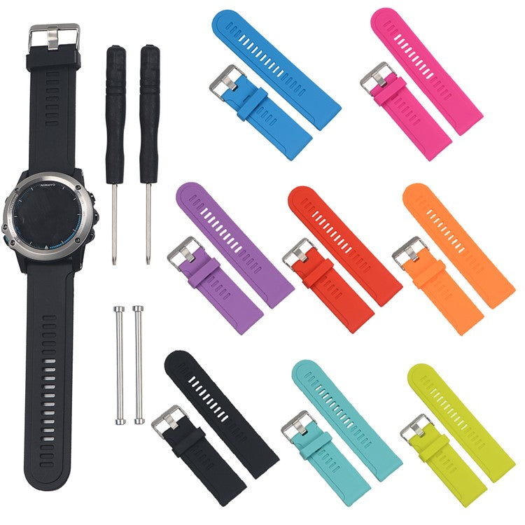 Soft Silicone Watch Band for Garmin Fenix 3/Fenix 3 HR/Fenix 2 etc + Lugs Adapters + Tools - Red