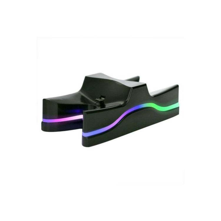 PS4 LED Light Controlled Dual Charger Station USB LED Charging Stand Dock - Black