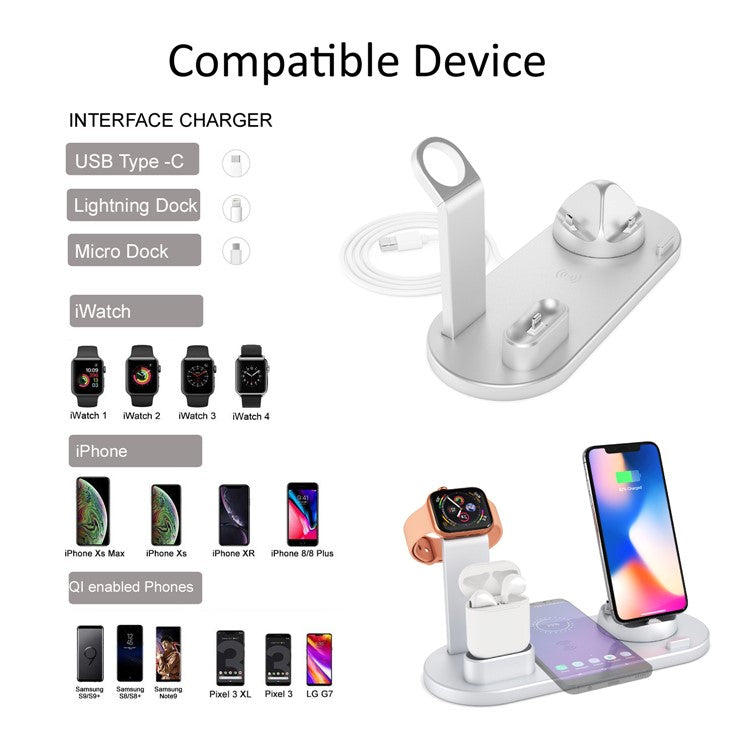 UD15 3 in 1 Rotatable Wireless Charging Dock Station for Apple iPhone/Android Device/Type-C Device - Silver
