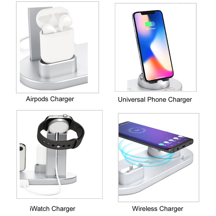 UD15 3 in 1 Rotatable Wireless Charging Dock Station for Apple iPhone/Android Device/Type-C Device - Silver