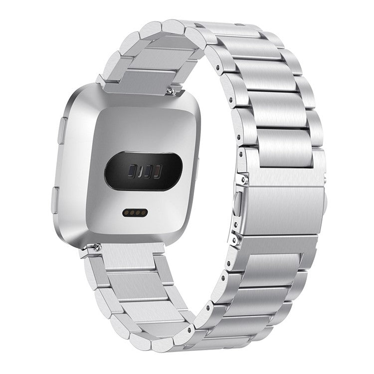 Three Beads Folding Clasp Stainless Steel Watch Strap for Fitbit Versa - Silver