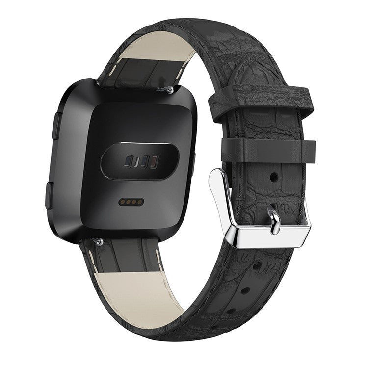 22mm Crocodile Texture Genuine Leather Watch Band for Fitbit Versa - Black