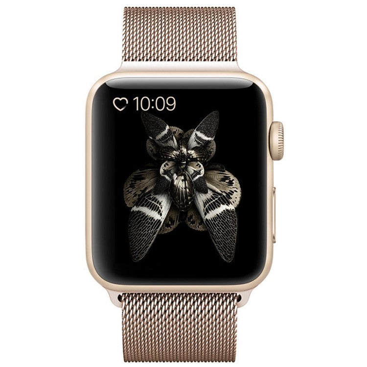 Magnetic Milanese Loop Metal Watch Wrist Strap for Apple Watch Series 10 46mm / Ultra 2 Ultra 49mm / 9 8 7 45mm / SE (2023) SE (2022) SE 6 5 4 44mm / 3 2 1 42mm - Champagne Gold