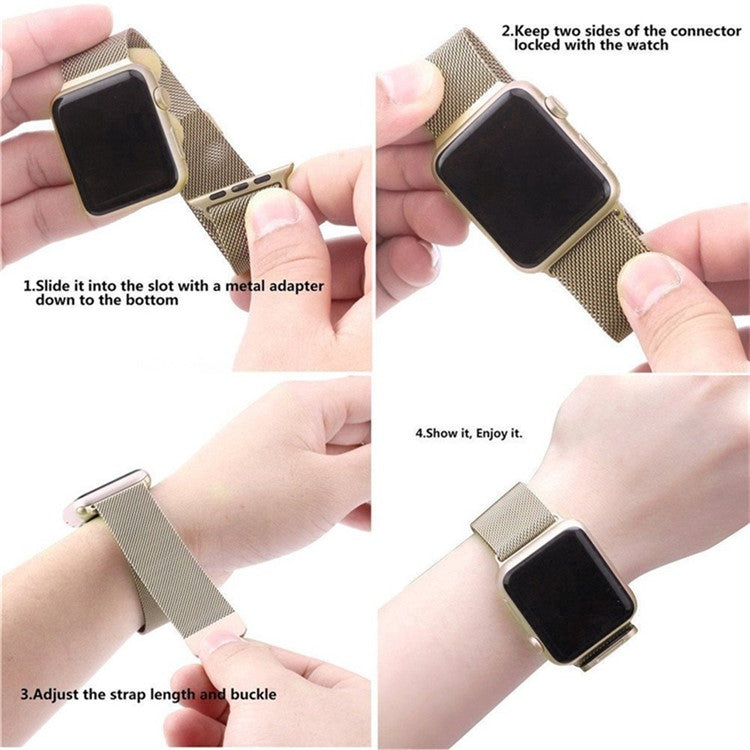 Magnetic Milanese Loop Metal Watch Wrist Strap for Apple Watch Series 10 46mm / Ultra 2 Ultra 49mm / 9 8 7 45mm / SE (2023) SE (2022) SE 6 5 4 44mm / 3 2 1 42mm - Champagne Gold