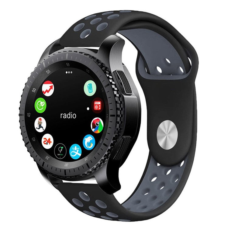 For Samsung Gear S3 Frontier / S3 Classic 22mm Two-tone Soft Silicone Watch Band Wrist Strap - Black / Dark Grey