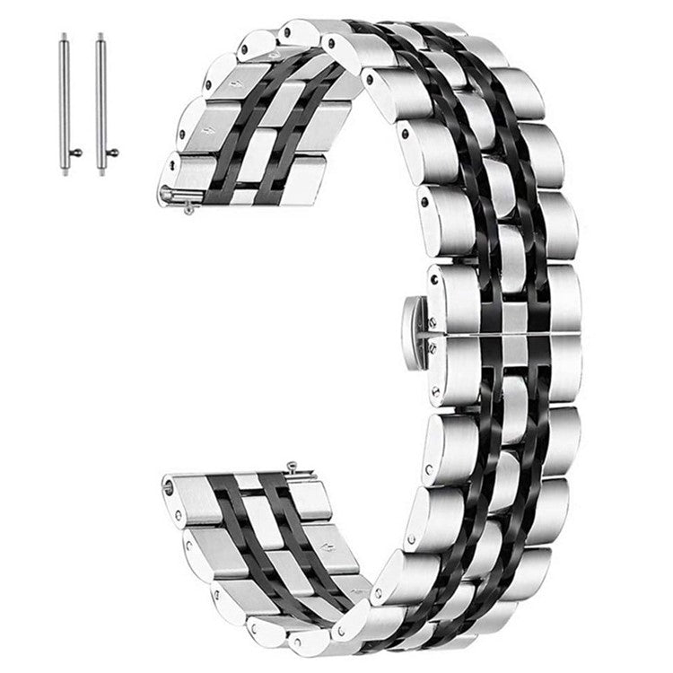 For Samsung Gear S3 Frontier  /  S3 Classic 7 Beads Stainless Steel Watch Band Fold Buckle Watch Straps Replacement - Silver / Black