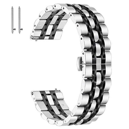 For Samsung Gear S3 Frontier  /  S3 Classic 7 Beads Stainless Steel Watch Band Fold Buckle Watch Straps Replacement - Silver / Black