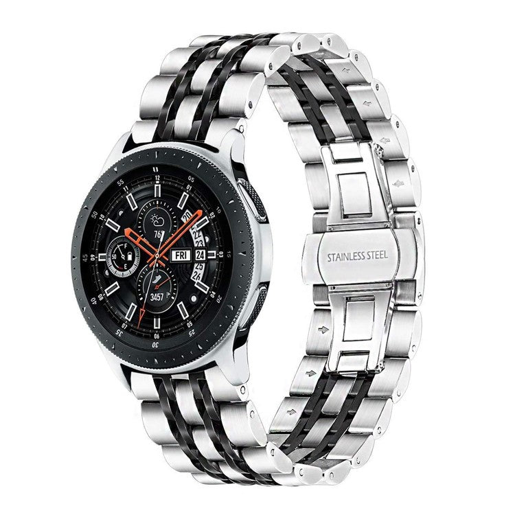 For Samsung Gear S3 Frontier  /  S3 Classic 7 Beads Stainless Steel Watch Band Fold Buckle Watch Straps Replacement - Silver / Black