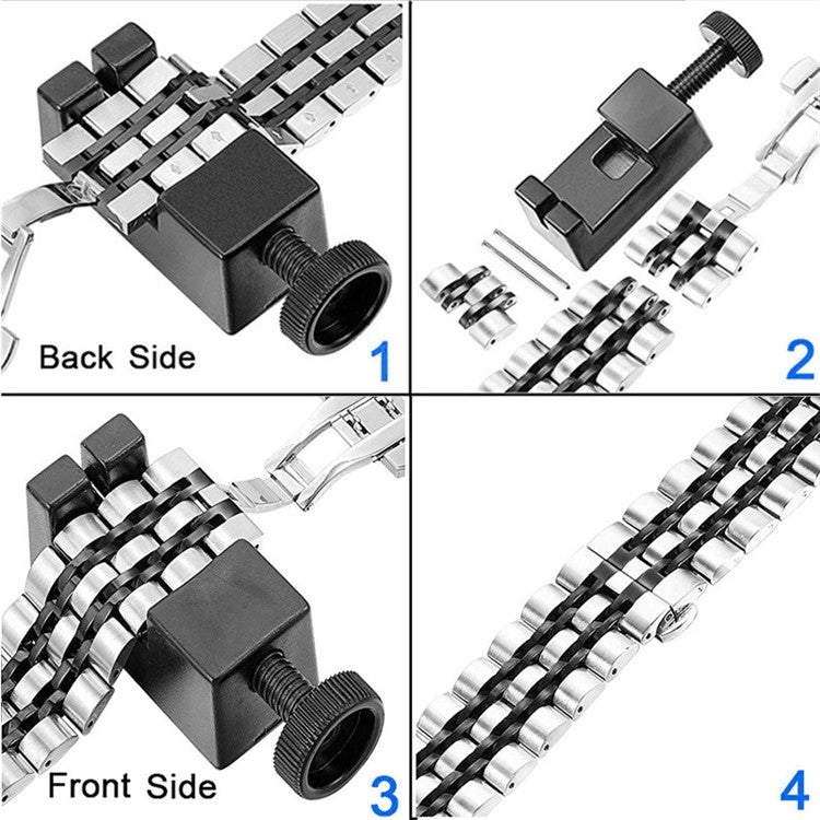 For Samsung Gear S3 Frontier  /  S3 Classic 7 Beads Stainless Steel Watch Band Fold Buckle Watch Straps Replacement - Silver / Black