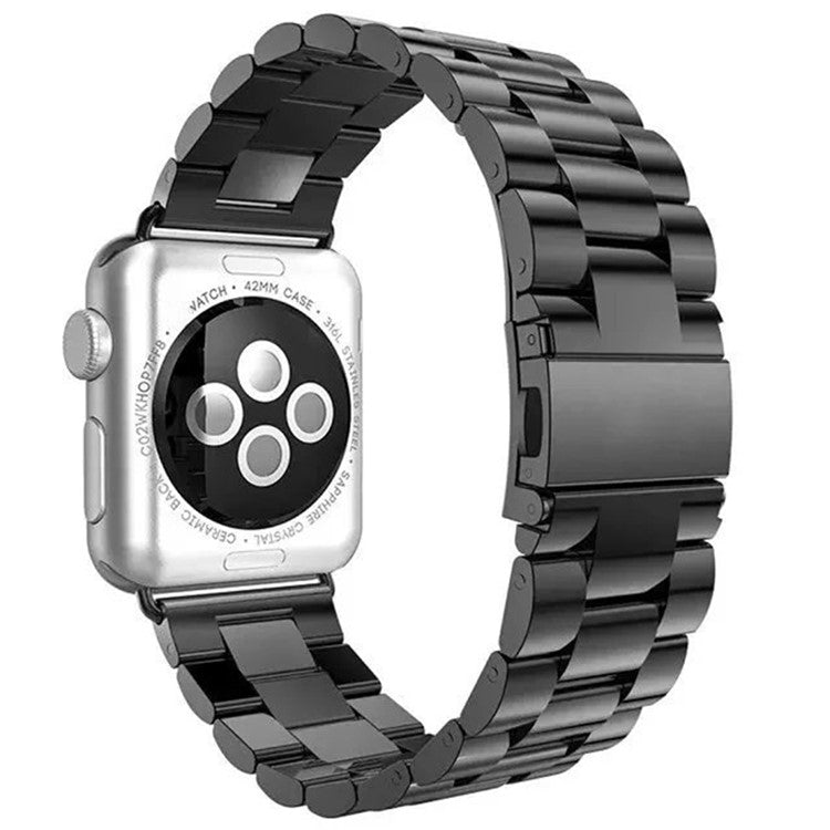 Luxury Three Beads Stainless Steel Watch Strap for Apple Watch Series 10 46mm / Ultra 2 Ultra 49mm / 9 8 7 45mm / SE (2023) SE (2022) SE 6 5 4 44mm / 3 2 1 42mm - Black