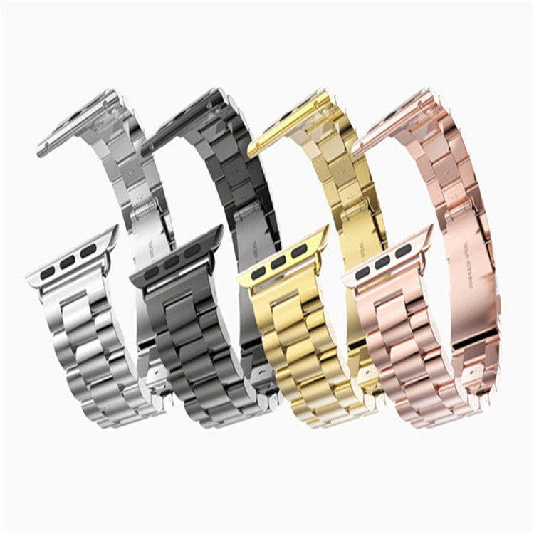 Luxury Three Beads Stainless Steel Watch Strap for Apple Watch Series 10 46mm / Ultra 2 Ultra 49mm / 9 8 7 45mm / SE (2023) SE (2022) SE 6 5 4 44mm / 3 2 1 42mm - Black