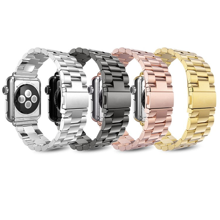 Luxury Three Beads Stainless Steel Watch Strap for Apple Watch Series 10 46mm / Ultra 2 Ultra 49mm / 9 8 7 45mm / SE (2023) SE (2022) SE 6 5 4 44mm / 3 2 1 42mm - Black