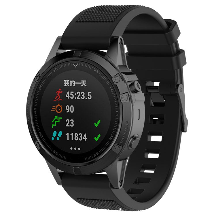 22mm Silicone Watch Band for Garmin Fenix 5 / Forerunner 935 945 / Quatix 5 / Quatix 5 Sapphire / Approach S60 Twill Texture Wrist Strap - Black
