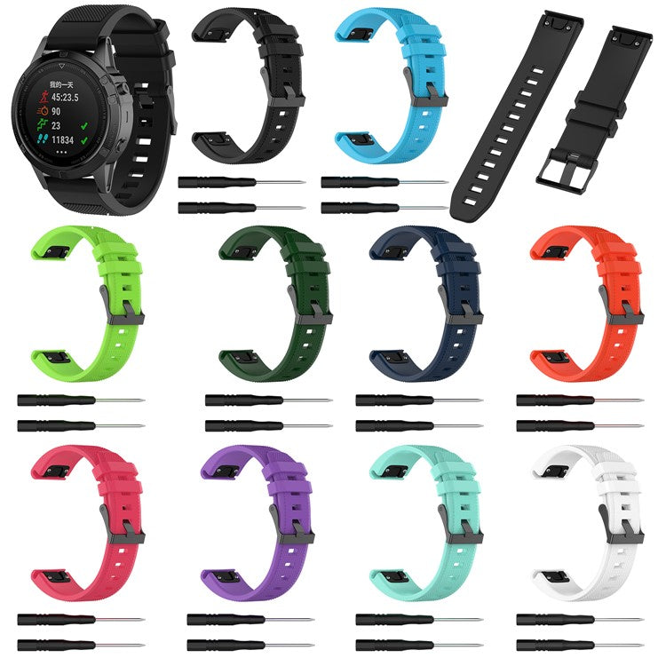 22mm Silicone Watch Band for Garmin Fenix 5 / Forerunner 935 945 / Quatix 5 / Quatix 5 Sapphire / Approach S60 Twill Texture Wrist Strap - Black