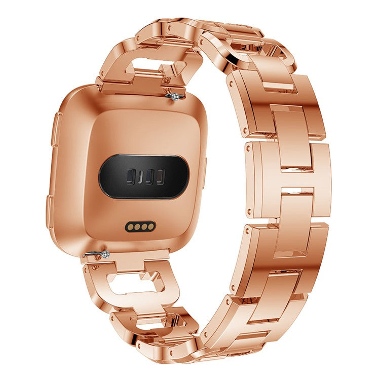 22mm D-shape Rhinestone Decor Alloy Watch Band Wrist Strap for Fitbit Versa - Rose Gold