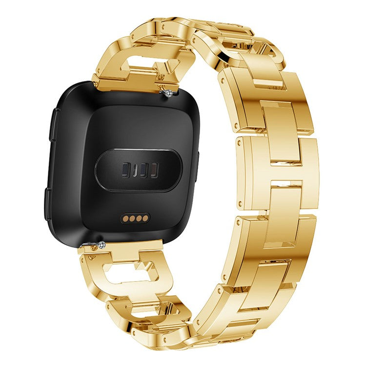 22mm D-shape Rhinestone Decor Alloy Watch Strap Bracelet Replacement for Fitbit Versa - Gold