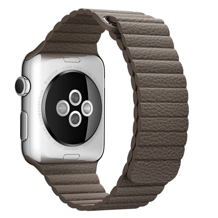 Genuine Leather Watch Bracelet Replacement with Magnetic Loop for Apple Watch Series 10 42mm / 9 8 7 41mm / SE (2023) SE (2022) SE 6 5 4 40mm / 3 2 1 38mm - Brown