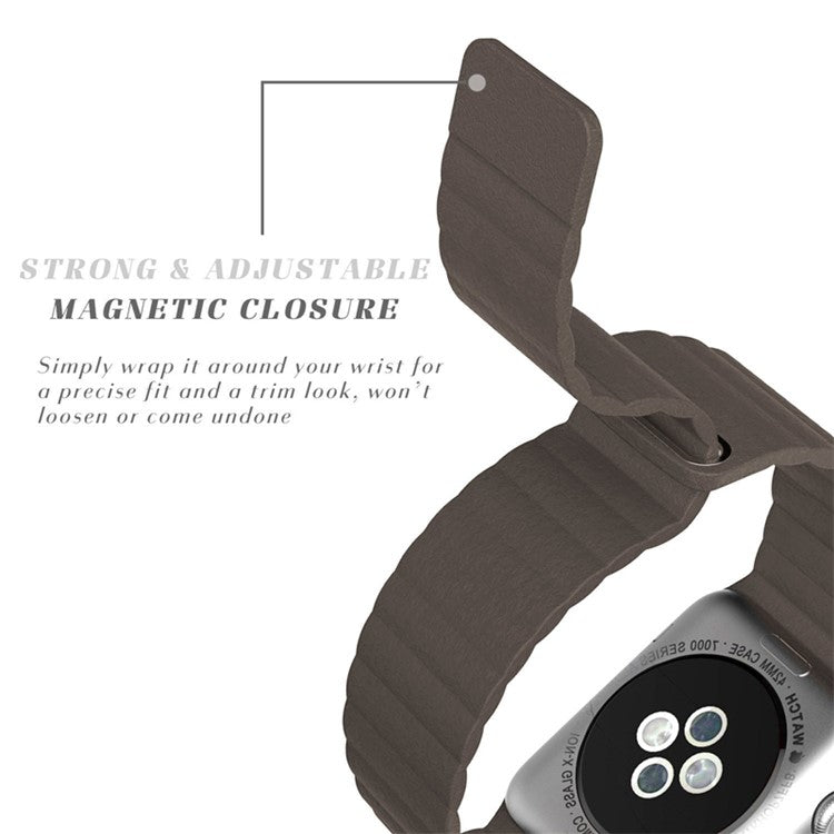 Genuine Leather Watch Bracelet Replacement with Magnetic Loop for Apple Watch Series 10 42mm / 9 8 7 41mm / SE (2023) SE (2022) SE 6 5 4 40mm / 3 2 1 38mm - Brown