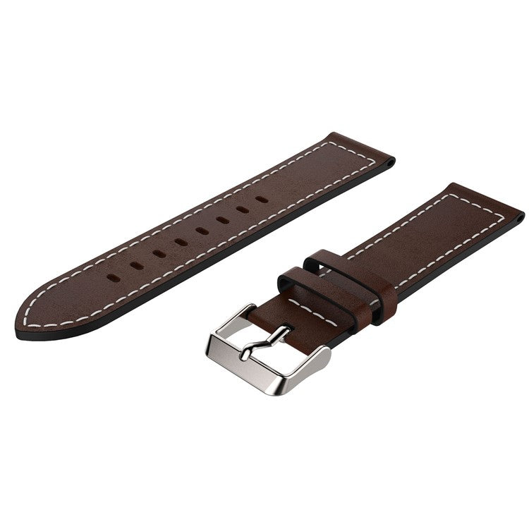 22mm Genuine Leather Watch Band Adjustable Watchband Replacement with White Stitching for Samsung Galaxy Watch 46mm - Coffee
