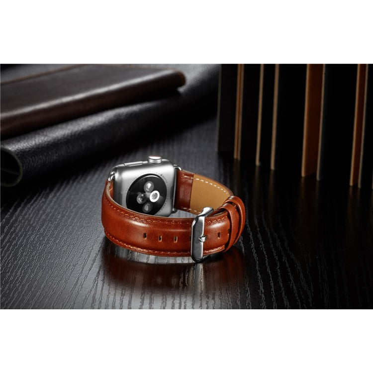 Top Layer Crazy Horse Texture Cowhide Leather Watch Strap Replacement for Apple Watch Series 10 46mm / Ultra 2 Ultra 49mm / 9 8 7 45mm / SE (2023) SE (2022) SE 6 5 4 44mm / 3 2 1 42mm - Brown