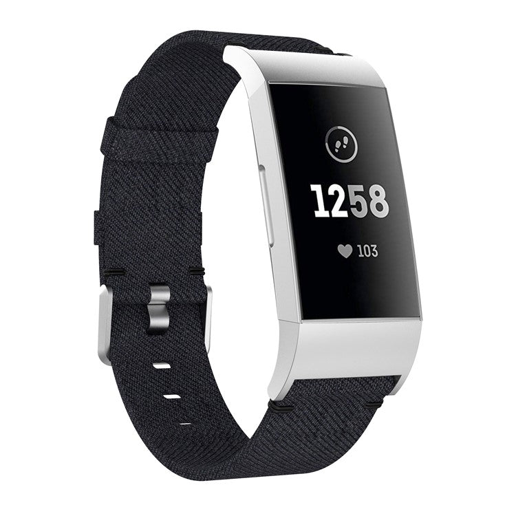 Canvas Watch Band Strap for Fitbit Charge 3 Bracelet Wristband Replacement - Black