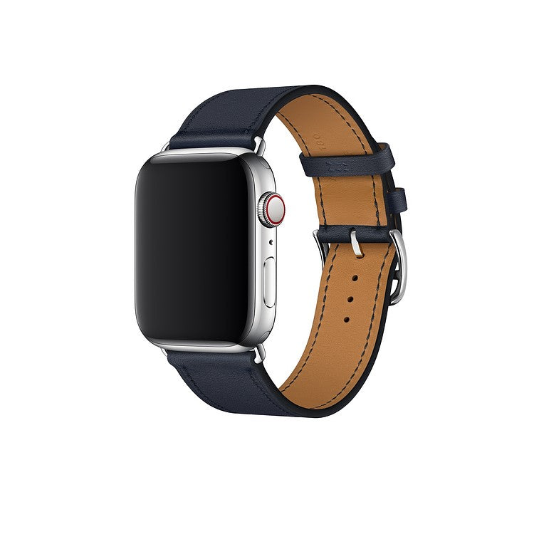 Genuine Leather Watch Band for Apple Watch Series 10 42mm / 9 8 7 41mm / SE (2023) SE (2022) SE 6 5 4 40mm / 3 2 1 38mm - Dark Blue