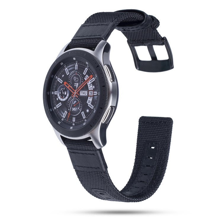 Universal 20mm Replacement Watch Band Nylon + Genuine Leather for Samsung Galaxy Watch 42mm etc. - Black