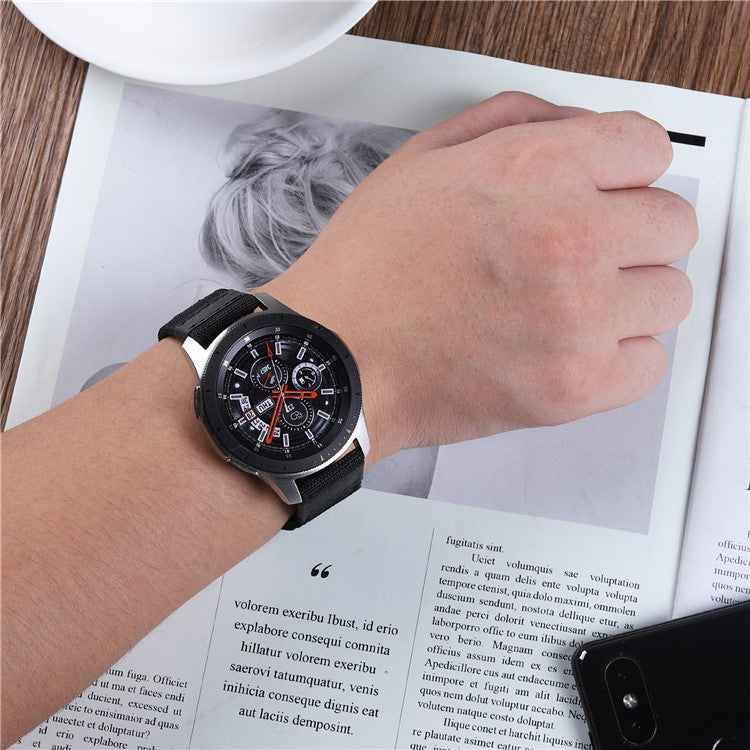 Universal 20mm Replacement Watch Band Nylon + Genuine Leather for Samsung Galaxy Watch 42mm etc. - Black