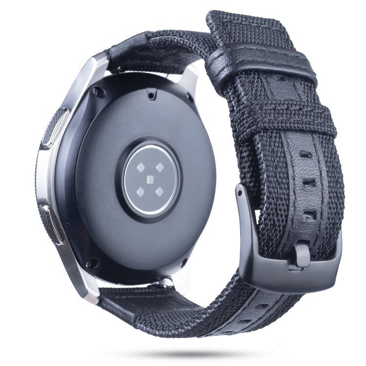 Universal 20mm Replacement Watch Band Nylon + Genuine Leather for Samsung Galaxy Watch 42mm etc. - Black